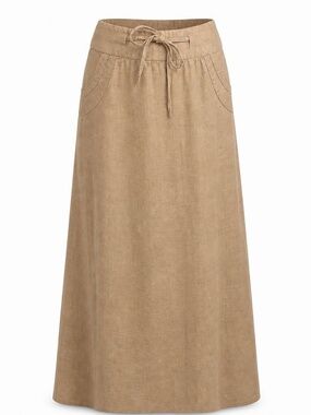 Linen Blend Vintage Carol Little Maxi Skirt | Camel | Size 6 | Coastal Classic